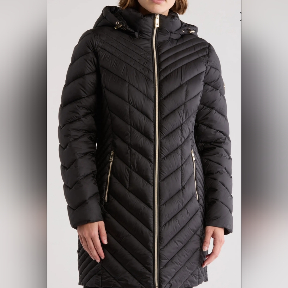 Michael Kors Women's Hooded Puffer Jacket - Charcoal.